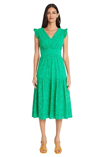 Image of Maggy London Women's Maggy London Women's Dresses Sleeveless V-Neck with Ruffle Shoulder Detail and Tiered Skirt