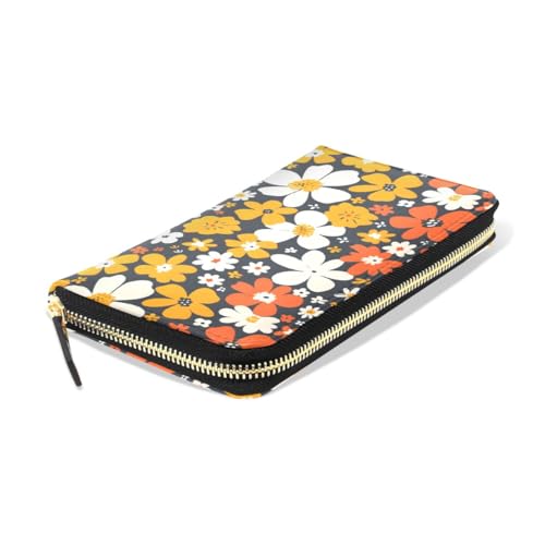 Long Wallets Leather Bifold Wallet for Women Summer Flower with Zipper Credit Card Holder Large Capacity3