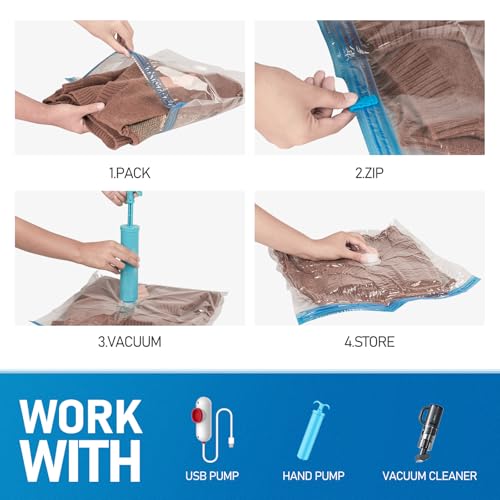 VMstr 9 Pack Vacuum Storage Bags with Pump for Travel, Vacuum Seal for Clothing and Clothes, Compression Bags with Hand Pump