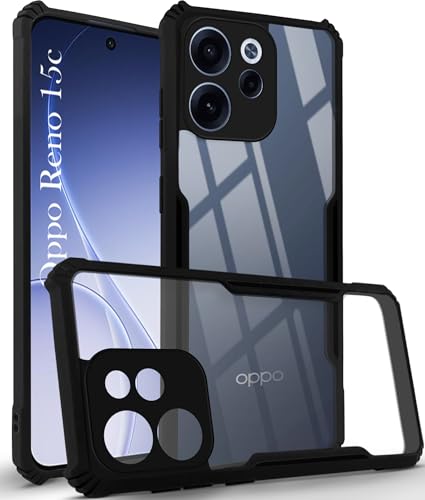 Image of Jkobi Hybrid Back Cover Case for Oppo Reno 15c (Shockproof with Polycarbonate Clear Panel | Professional Black)