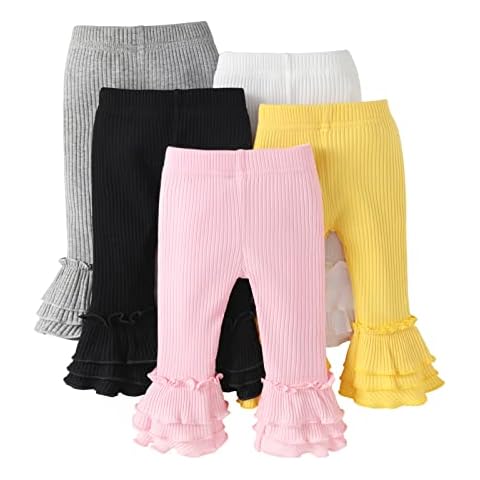 U·nikaka Toddler and Baby Girl Stretchy Flare Pants with Ruffle Fleece Pants and Leggings 5-Pack Cover