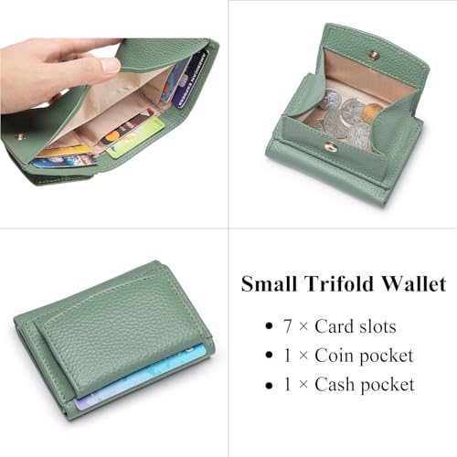 Image of Small Wallet Women Genuine Leather RFID Blocking Trifold Tiny Wallets with Snap Coin Pouch 7 Card Solts