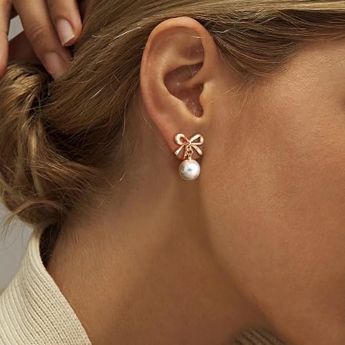 ORAZIO Clip On Earrings,Pearl Clip on Earrings for Women Long Pearl Drop Dangle Earrings,Lightweight Bow Heart CZ Clip On Hoop Earrings - Statement Fake Earrings Ear Clips Jewelry for Wedding Bridal3