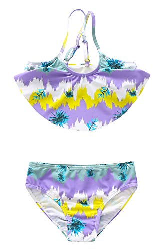 Image of Girls Two Piece Bikini Swimsuits Striped Ruffle Swimwear Falbala Bathing Suit Set