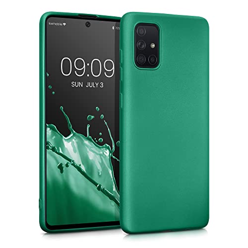 kwmobile Case for Samsung Galaxy A71 Case - Soft Slim Metallic TPU Silicone Cover - Dark Metallic Green
