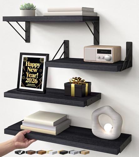 BAYKA Wall Mounted Floating Shelves, Wood Floating Wall Shelf for...