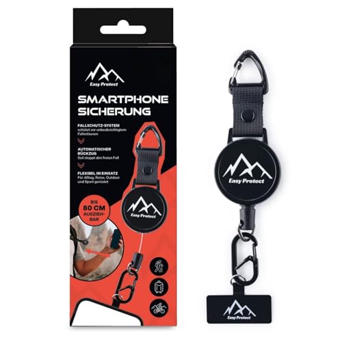 Peak Protect Handy Sicherung mit Stahlseil & Karabiner | Universelle Smartphone Anti-Drop Sicherung mit 80 cm Einziehkabel | Diebstahlschutz & Fallschutz für Wandern, Ski, Sport & Alltag