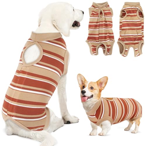 Image of Lukovee Recovery Suit for Dogs, Onesie Spay Neuter Surgery Suit Female Male | Soft Cotton, Easy On Off, Abdominal Wounds Prevent Licking, Prevent Licking Wounds, Cone E-Collar Alternative (Brown, M )
