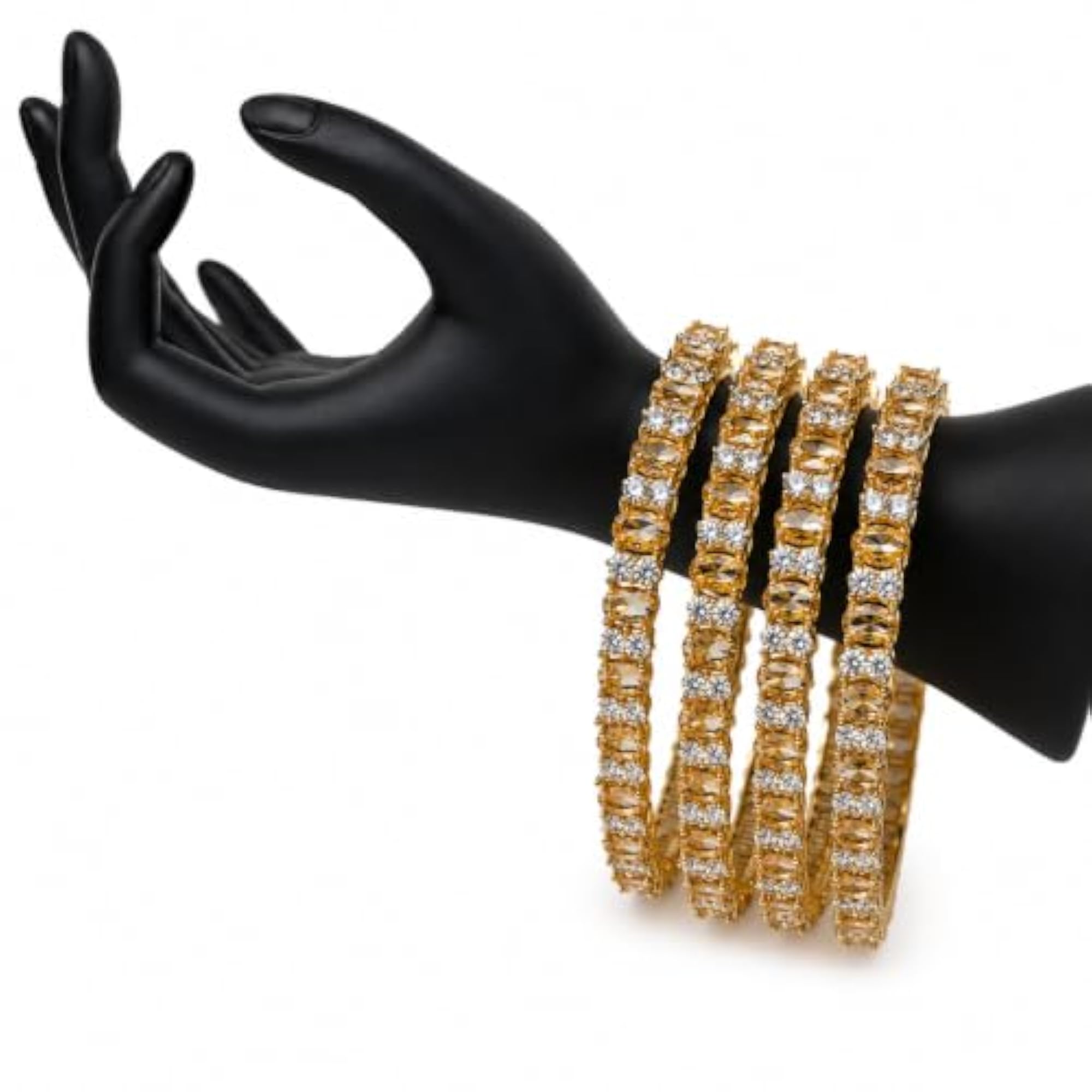 Luxurious Mint Yellow Stone Gold Finish Bangles Set