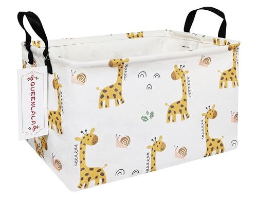 Image of QUEENLALA Rectangular Laundry Hamper/Foldable Nursery Laundry Basket for Organizing/Storage Bin Baskets/Children Toy Office Bedroom/Toy Bin Closet Shelf Baskets (Rec-Giraffe)