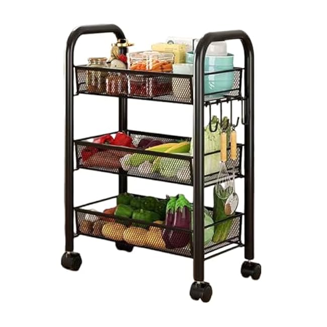 3 Tier Rolling Storage Cart , Mobile Cart With Wheels , Craft Utility Carts , Rolling Storage Carts With 2 Lockable Wheels , Kitchen Storage Organizer, , For Bathroom, Kitchen, Snack, Craft, Makeup-UrzCQgUs
