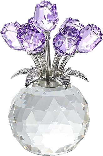 Crystal Purple Rose Bouquet Figurine - Premium Glass Flower Ornament with Gift Box - Perfect for Mother's Day, Birthday, Anniversary, Wedding - Elegant Home Decor, Collectible Gift (13cm tall)
