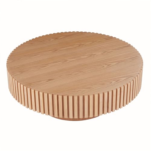 WILLIAMSPACE 31.49\" Oak Round Coffee Table, Modern Luxury Wood Circle Drum Center Table for Living Room, Accent Side Table End Table for Apartment, ø31.49\'\' x 13.77\'\'H (Oak) - Thumbnail 6