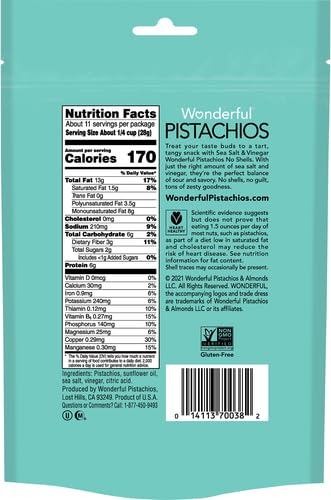 Image of Wonderful Pistachios No Shells, Sea Salt & Vinegar Flavored Nuts, 11 Ounce Resealable Bag, Protein Snacks, Gluten Free, Salty Snacks (Pack of 2)