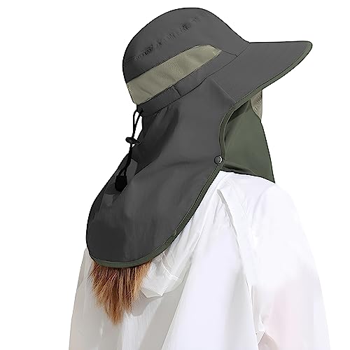 Outdoor Sun Hat Detachable Neck Face Flap UPF 50+UV Protection Visor Fishing Hats with Neck Flap for Men & Women