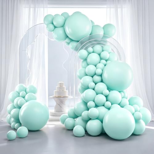 Image of RUBFAC 129pcs Mint Green Balloons Different Sizes 18 12 10 5 Inch, Pastel Makani Blue Balloon Garland Arch Kit for Birthday Baby Shower Gender Reveal Easter Wedding Party Decoration