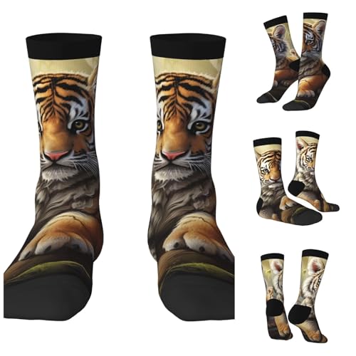 LZQPOEAS Jungle Tigers Cub Athletic Socks Unisex Cushioned Crew Socks Hiking Running Calf Sock Soft Above Ankle Sock