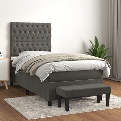 Frdhee Cama con colchón cama de casa,Cama con somier con colchón gris oscuro 90 x 190 cm Terciopelo,Cama para personas mayores para espacios pequeños,Fácil de montar y estable