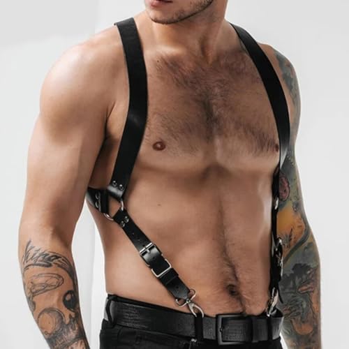 BDSMYOU Herren Punk Body Brust Harness Männer Leder Geschirr,Sexy Unterwäsche für Mann,Gothic Männer Kleidung PU-Leder Unterwäsche Herren,Sexy Sklave Bandage Kostüme für Erwachsene Gay Harness
