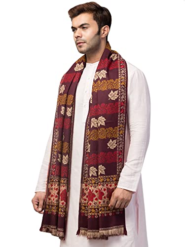 Image of tweedle Jamawar Weave,Woolen Shawl /Stole /Lohi for Men, Reversible Chinar Patta Design Shawl (40 x 80 inches)