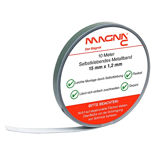 Magna-C Metallband selbstklebend | weiß | Ideal für Tonies-Figuren & -Regale | Untergrund für Magnete | flexibel und leicht zuschneidbar | 10m x 15mm x 1 2mm