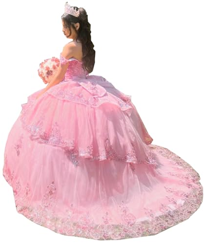 3D Floral Quinceanera Dresses Layered Ruffled Ball Gown with Flowers Glitter Beaded Sweet 16 Prom Dress YU0054