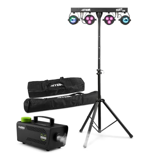 MAX PartyBar1 DJ Light Bar Package with RGBW Lighting, F500S Fog Machine & Remote, Stand, Par Cans, Jelly Balls, and Protective Carrying Bags â€“ Complete Disco Light Package for Events & Parties