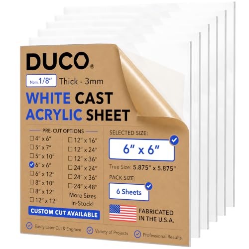 Duco 1/8" Sign White Cast Acrylic Sheets, 6"x6" Plexiglass Sheets, 6 Pack