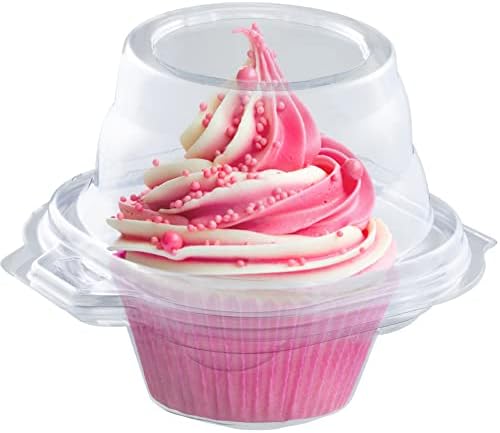Individual Cupcake Containers (50 Pack) | Clear Plastic Disposable Cupcake Boxes/Holders | Single Cupcake Holder with Dome Lid Bulk | BPA-Free Plastic Cupcake Muffin Container Carrier Boxes to Go