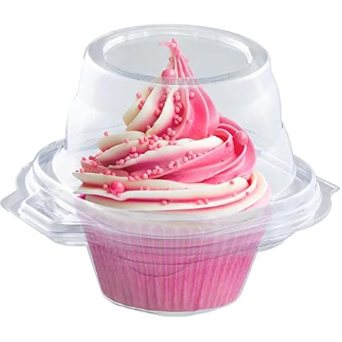 Individual Cupcake Containers (50 Pack) | Clear Plastic Disposable Cupcake Boxes / Holders | Single Cupcake Holder with Dome Lid Bulk | BPA-Free Plastic Cupcake Muffin Container Carrier Boxes to Go Cover