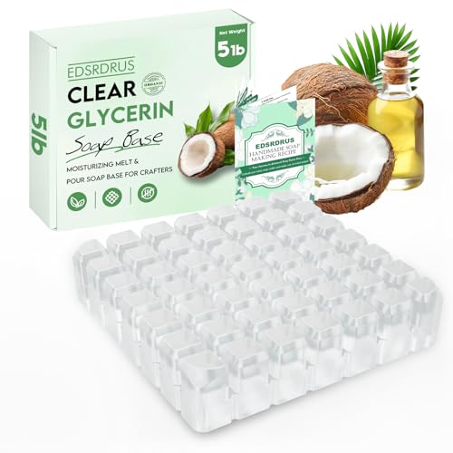 EDSRDRUS 5LB Glycerin Soap Base Unscented Melt and Pour Soap Base for DIY Handmade Deep Pre-Scored Cuts for Effortless Use Easy to Melt (Transparent 5 Pound)