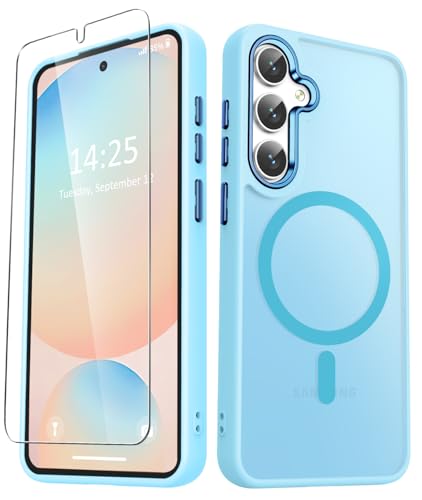 Image of for Samsung Galaxy S25+ Plus Case, Matte Magnetic Phone Case with 1 Screen Protector, Support for Magsafe, Translucent Frosted Shockproof Protective Cover for Samsung Galaxy S25+ Plus, Light Blue