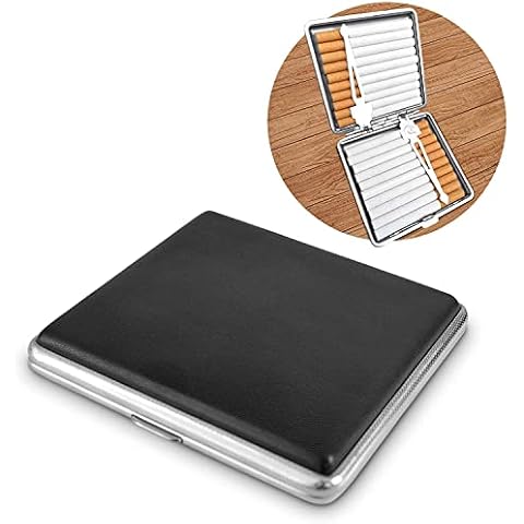 Zigarettenetui 20 Zigaretten für Damen und Herren - Elegante Zigarettenbox Metall mit Kunstlederbezug - Unisex Cigarette Case - Zigarillo Etui Cover