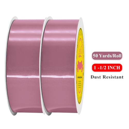 Image of 100 Yards Rose Mauve Satin Ribbon Polyester Ribbon for Gift Wrapping Very Suitable for Weddings Party Hair Bow Invitation Decorations and More（1-1 /2 inch X 50Yards X 2 Roll）