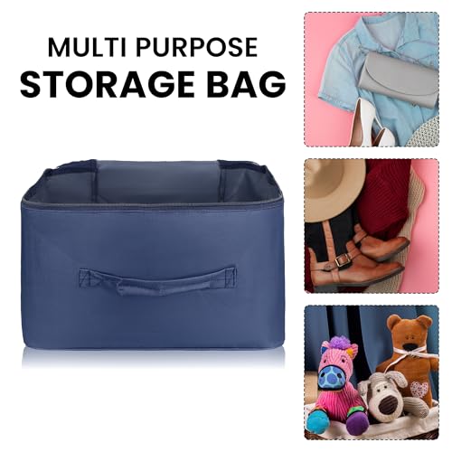 Image of M MEDLER Adex Nylon Wardrobe Organizer Bag | Moisture-Proof Clothes Storage Box & Saree Cover with Zipper & Handle | Square | Blue | 38x38x24 cm - PACK OF 3