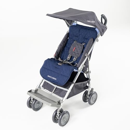 Carrito para personas con discapacidad Maclaren Major Elite y paquete de accesorios * Cochecito para necesidades especiales para niños mayores de hasta 50 kg (110 lbs) * (Azul suave/Azul marino)