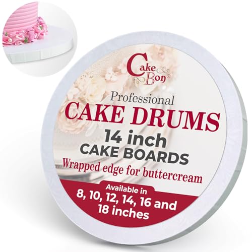 Image of Cakebon Cake Boards 14 inch White Round Cake Drums 1 /2 inch Wrapped Edge 3Pack | 14 Inch Cake Drum, Cake Drums 14 Inch, Base para Pastel, Cake Base Board, Cake Rounds, Cake Boards 14 Inch Round