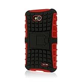 LG Optimus L70 / Realm / Exceed 2 Case - Red, MPERO Impact SR Series Dual Layered Tough Shock Absorbing TPU Polycarbonate Hybrid Kickstand Case
