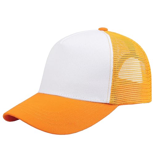 Image of Falari 5-Panel Mesh Baseball Cap, Trucker Hat, Structured Plain Design, Cotton, Adjustable Size