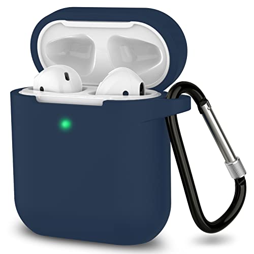 Satlitog Airpods Case Cover With Secure Lock Keychain, Protective Silicone Cover Compatible With Apple Airpods 2Nd & 1St Charging Case - Dark Blue #TOP2