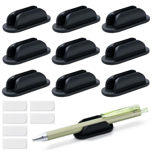 10 Pack Adhesive Pencil Holders for Desk,Silicone Flexible Pen Holder for Wall, Office, School,Home,Classroom Must Haves,Teacher Essentials Accessories,Desk Organizer,Art Supply,Small Gift (10, Black)
