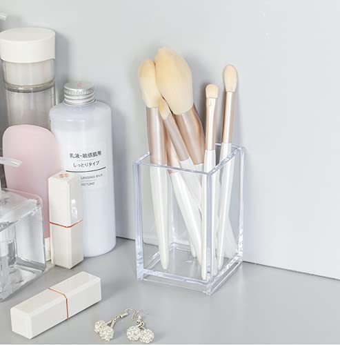 Image of HSYMQ Clear Acrylic Pencil Pen Holder Cup, Clear Makeup Brush Holder, Acrylic Desk Accessories, Stationery Organizer for Office Desk Accessory