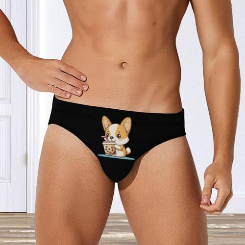Corgi Dog Puppy Pearl Milk Tea Men's Swimsuit Bikini Briefs Swim Underwear Stretchy Swimwear2