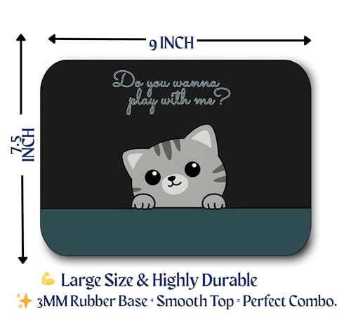 Image of Cute Cat Mouse Pad for Computer & Laptop | Non-Slip Rubber Base, Smooth Surface, Premium Print | 9 x 7.5 Inch Gaming & Office Mousepad - Playful Kitten Design (Green)