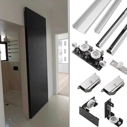 Kit de puerta corredera con cierre suave, herrajes ocultos y sin rieles para puertas de granero de madera, ideal para un funcionamiento suave y un diseño elegante
