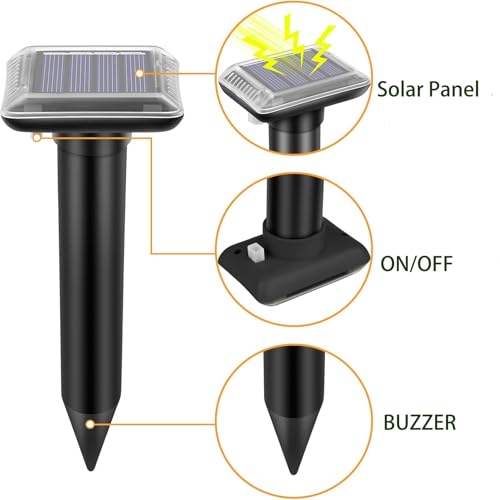 Maulwurf Vertreiber Testsieger, Solar Maulwurfschreck Maulwurf Vertreiben für Abwehr von Wühlmaus Vertreiben und Erdhörnchen in Rasen, Automatik Abwehr Wasserdicht(4er Pack)