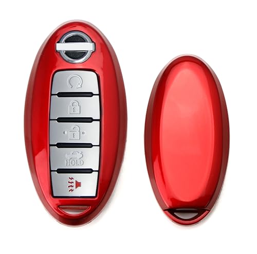 iJDMTOY Exact Fit Gloss Metallic Red Smart Key Fob Shell Compatible with Nissan Armada Rogue GT-R Murano Pathfinder Sentra Leaf Titan (4-Button only)