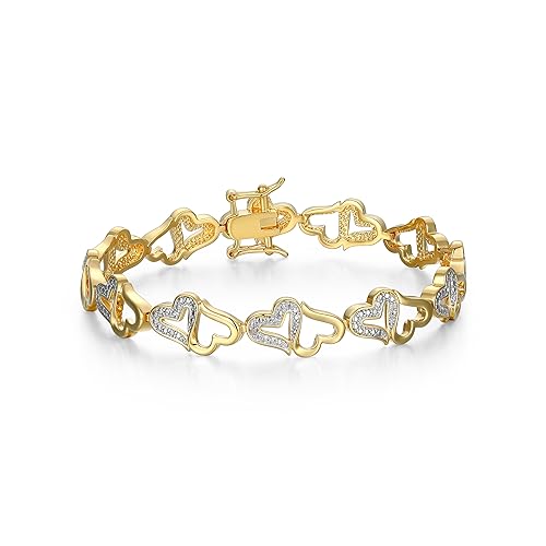 MORGAN & PAIGE 18k Gold Plated Bronze Diamond Accent Open Heart Bracelet for Women Trendy - Elegant Gold Bracelet with Diamond Accents, Adjustable 7.25 Inch Design