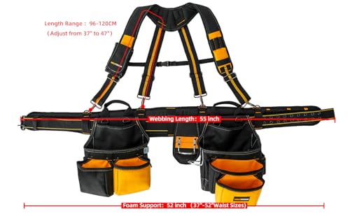 Image of MELOTOUGH 28-Pocket Pro Framer's rig Combo Apron Tool Belt and Heavy Duty Padded Suspenders with Magnetic Desinger for Technician /Carpenter /and Electrician's Tools（Yellow)