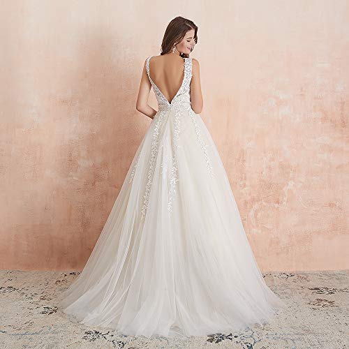 Image of Abaowedding Women's Wedding Dress for Bride Lace Applique Evening Dress V Neck Straps Ball Gowns